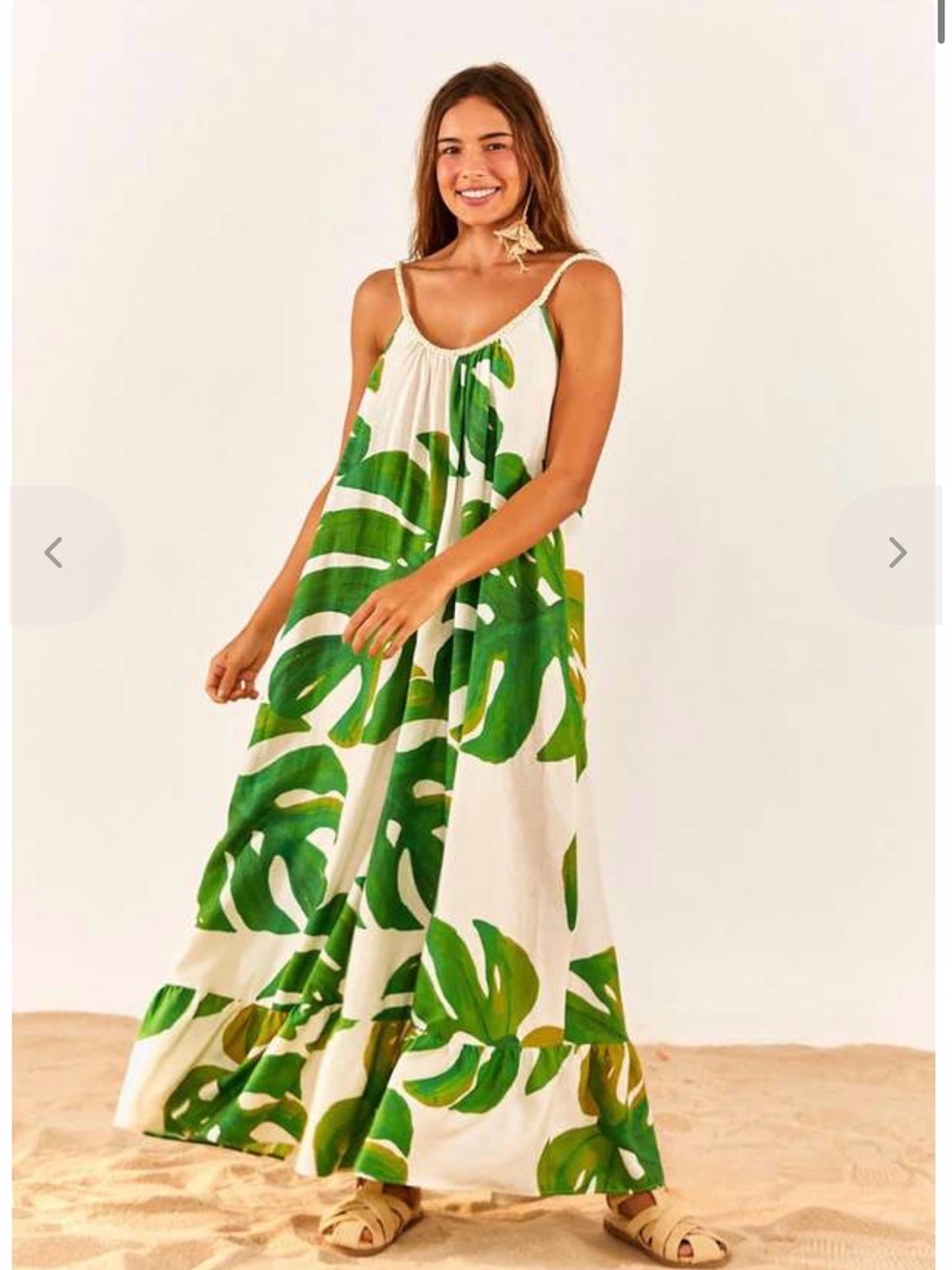 FARM Rio White Maxi Dress with Green Tropical Leaf Print